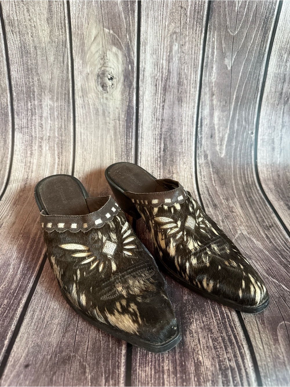 Embroidered Black and Cream Slip-On Mules